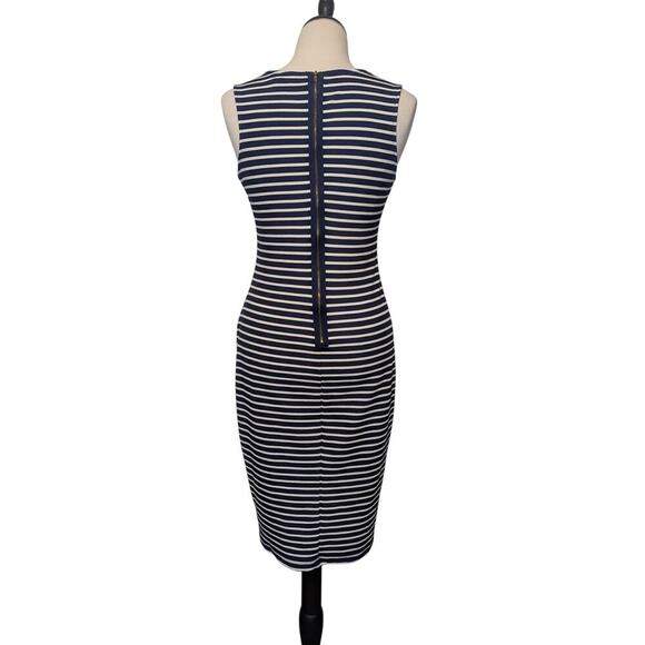 Olivia Matthews Sz 6  White & Navy Striped Bodycon Dress Sleeveless Back Zip - Picture 5 of 9